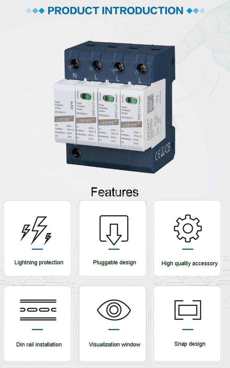 3p+N 20ka 275V AC SPD DIN Rail Surge Protective Device for Lightning Protection