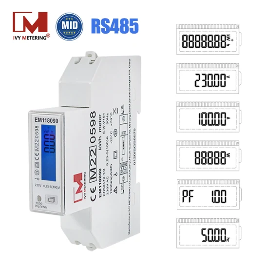 Medidor de energia elétrica bidirecional inteligente monofásico meados de RS485 Modbus para solução de carregamento de EV